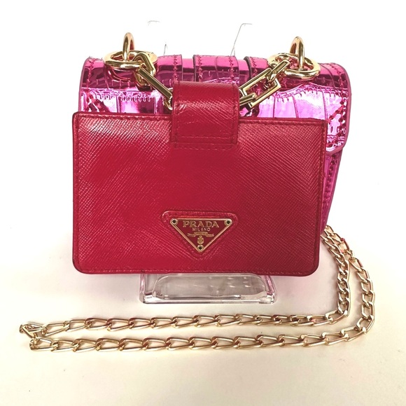 PRADA Magenta Logo Saffiano Leather Card Wallet w/ offmarket Minibag, belt - Picture 1 of 12